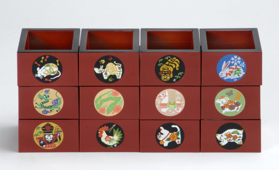 塗枡 干支枡朱塗り