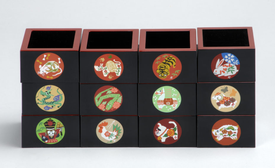 塗枡 干支枡黒塗り